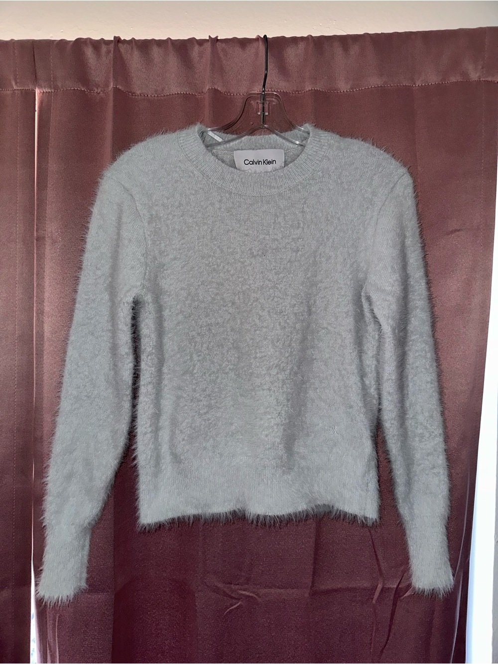 Calvin Klein Women's Light Gray Fuzzy Crewneck Sweater
